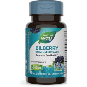 Nature’s Way Bilberry Premium Extract, Supports Eye Health*, Eye Health Supplement for Adults with Black Elderberry*, Gluten Free, Vegan, 60 Capsules (Packaging May Vary)