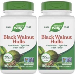 Nature’s Way Black Walnut Hulls, Traditional Digestive Tract Tonic*, 900 mg per 2-Capsule Serving, Non-GMO Project Verified, Vegan, 100 Capsules (Packaging May Vary)(100 Count (Pack of 2))