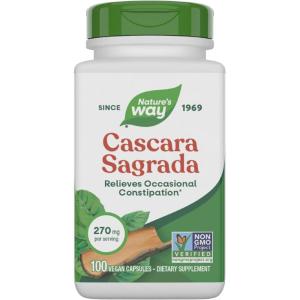 Nature’s Way Cascara Sagrada Bark, Occasional Constipation Relief For Adults and Kids Ages 12+, Supports Regularity*, Non-GMO Project Verified, 270 mg per Serving, 180 Capsules (Packaging May Vary)(Unflavored)