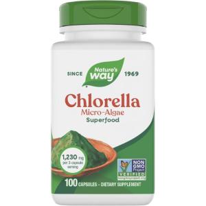 Nature’s Way Chlorella Micro-Algae, Superfood, Supports Antioxidant Pathways*, 1,230 mg per 3-Capsule Serving, Vegetarian, Non-GMO Project Verified, 100 Capsules (Packaging May Vary)