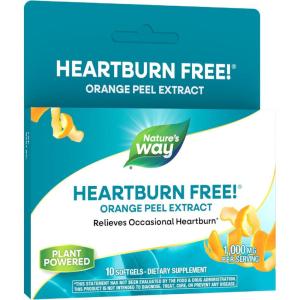 Nature’s Way Heartburn Free!, with Orange Peel Extract, Relieves Occasional Acid Indigestion*, 1000 mg per Serving, 10 Softgels (Packaging May Vary)