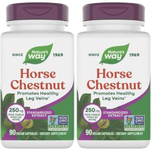Nature’s Way Horse Chestnut Extract, Premium Extract, Promotes Healthy Leg Veins*, 250 mg per Serving, Vegan, 90 Capsules (Packaging May Vary)(90 Count (Pack of 2))