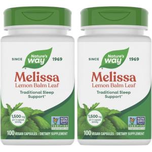Nature’s Way Melissa Lemon Balm Leaf, Traditional Sleep Support*, Melatonin Free, 1500 mg per 3-Capsule Serving, Non-GMO Project Verified, 100 Vegan Capsules (Packaging May Vary)(100 Count (Pack of 2))