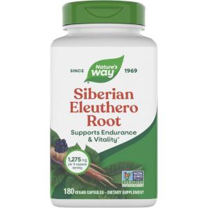 Nature’s Way Premium Herbal Siberian Eleuthero Root Supplement, Supports Endurance & Vitality*, Adaptogen*, 1,275mg per 3-Capsule Serving, Non-GMO Project Verified, 180 Capsules (Packaging May Vary)(180 Count (Pack of 1))