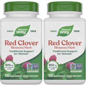 Nature’s Way Red Clover Blossom Herb, Traditional Health Support for Women*, 800 mg per 2-Capsule Serving, Non-GMO Project Verified, Red Clover Supplement, 100 Vegan Capsules (Packaging May Vary)(100 Count (Pack of 2))