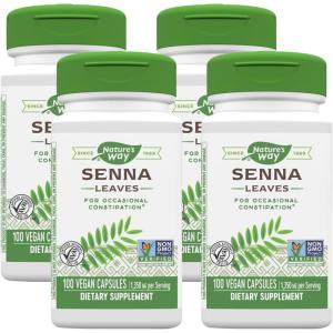 Nature’s Way Senna Leaves, Relieves Occasional Constipation*, 1,350 mg per 3-Capsule Serving, Non-GMO Project Verified, 100 Capsules (Packaging May Vary)(100 Count (Pack of 4))