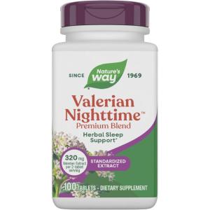 Nature’s Way Valerian Nighttime Premium Blend, Herbal Sleep Support Supplements*, 320 mg of Valerian Extract per 2-tablet serving, Gluten-Free, 100 Tablets (Packaging May Vary)