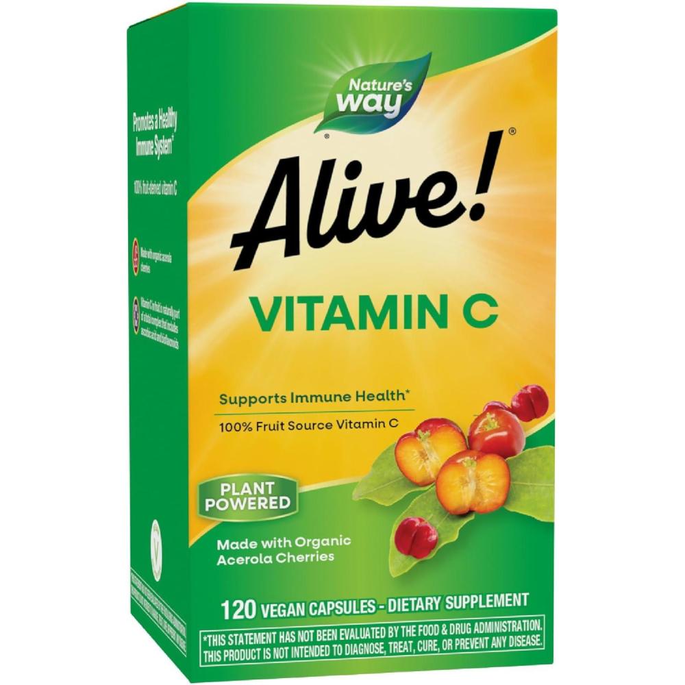 image:imageNatures Way Alive Vitamin C Supplement Made with Organic Acerola Cherries Immune Support Antioxidant Support 100 Fruit Source Vitamin C 120 Capsules Packaging May Vary