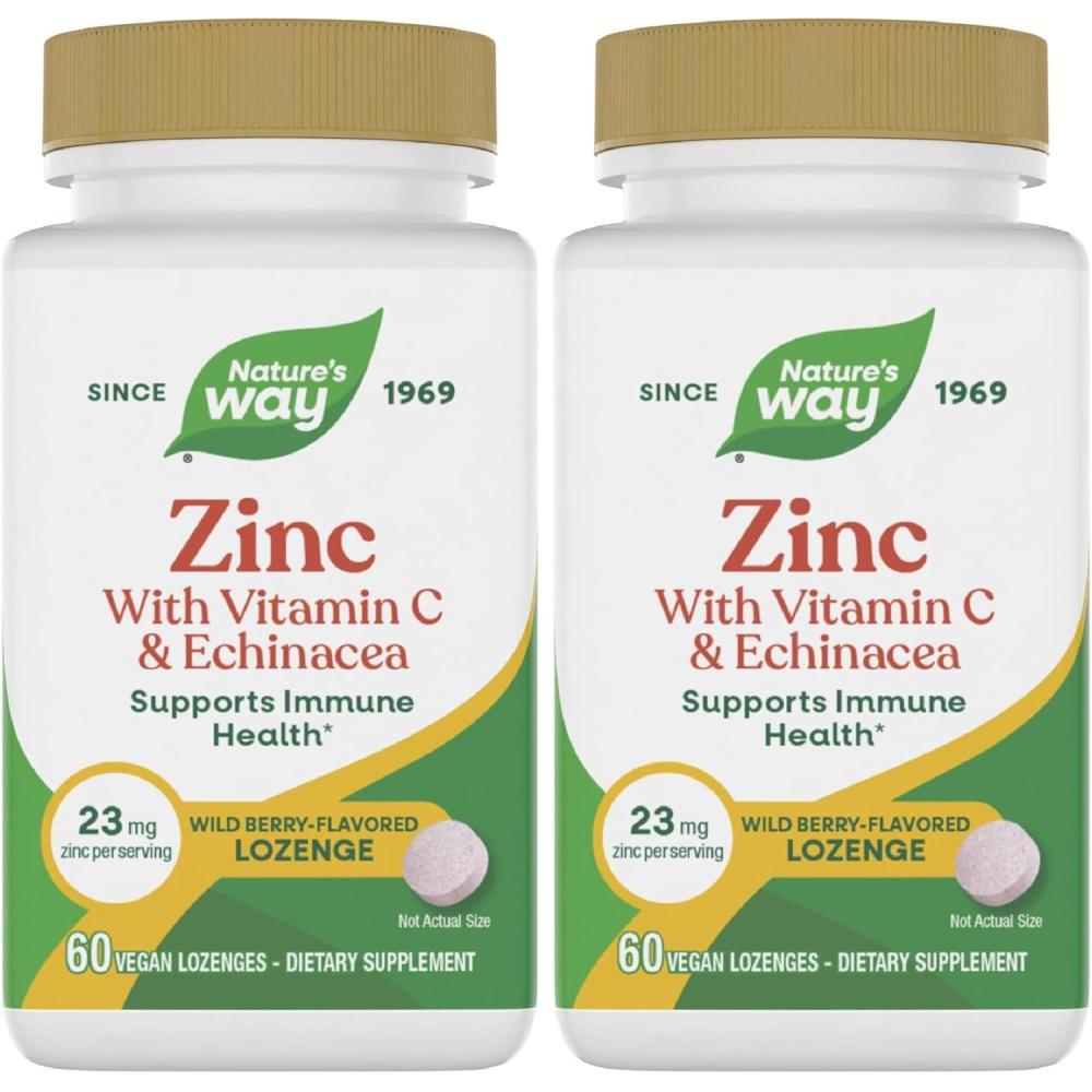 image:imageNatures Way Zinc Lozenges with Vitamin C amp Echinacea Zinc Supplements for Men and Women Immune Support Wild Berry Flavor 60 Lozenges Packaging May Vary60 Count Pack of 2