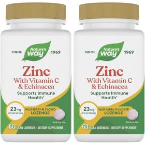 Nature’s Way Zinc Lozenges with Vitamin C & Echinacea, Zinc Supplements for Men and Women, Immune Support*, Wild Berry Flavor, 60 Lozenges (Packaging May Vary)(60 Count (Pack of 2))