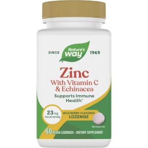 Nature’s Way Zinc Lozenges with Vitamin C & Echinacea, Zinc Supplements for Men and Women, Immune Support*, Wild Berry Flavor, 60 Lozenges (Packaging May Vary)(60 Count (Pack of 1))