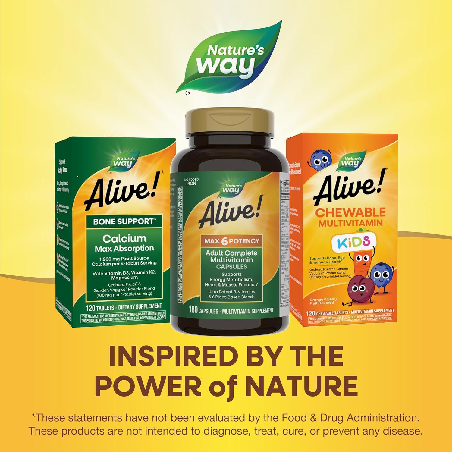 image:imageNatures Way Alive Max6 Potency Adult Complete Multivitamin Vitamins AC E amp BVitamins Methyl B12 amp Folate Supports Heart amp Muscle Function and Energy Metabolism No Added Iron 180 Capsules