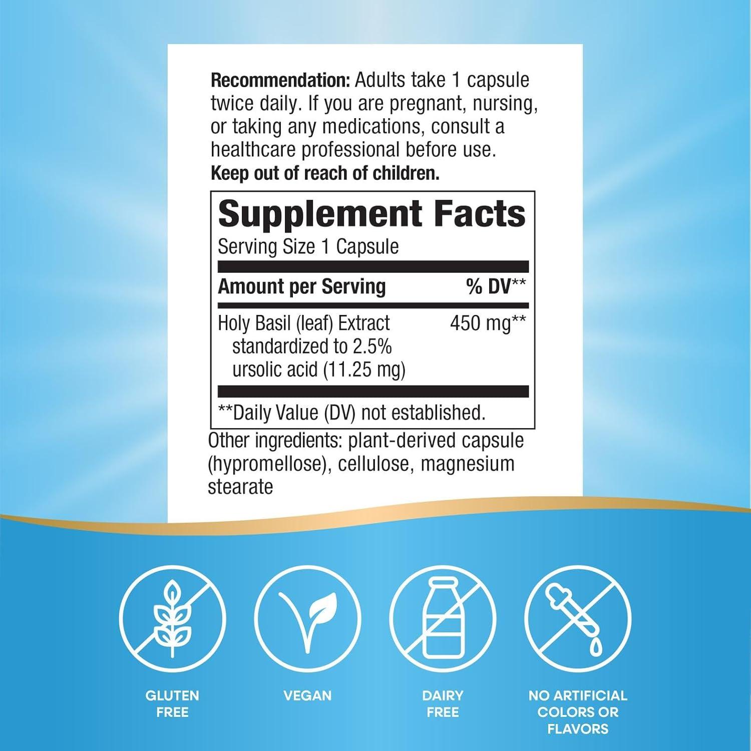 image:imageNatures Way Premium Extract Holy Basil 450 mg per serving 60 Vcaps Packaging May Vary