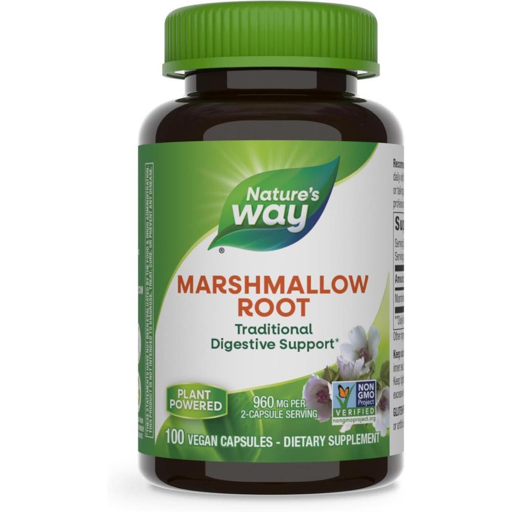 image:imageNatures Way Marshmallow Root  Marshmallow Root Herbal Supplement for Traditional Digestive Support  Vegan PlantBased Capsules  GlutenFree amp DairyFree  100 Capsules 50 Servings