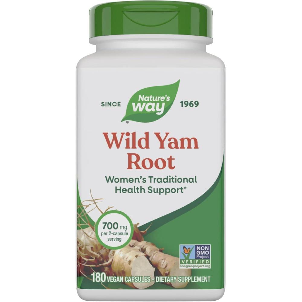 image:imageNatures Way Wild Yam Root Womens Traditional Health Support 700 mg per 2Capsule Serving NonGMO Project Verified 180 Vegan Capsules Packaging May Vary